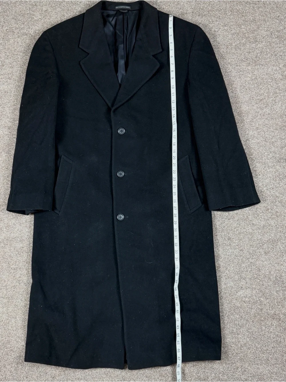 Vintage Black Wool Cashmere Long Overcoat Men’s 42 Large Single Breasted Coat_9